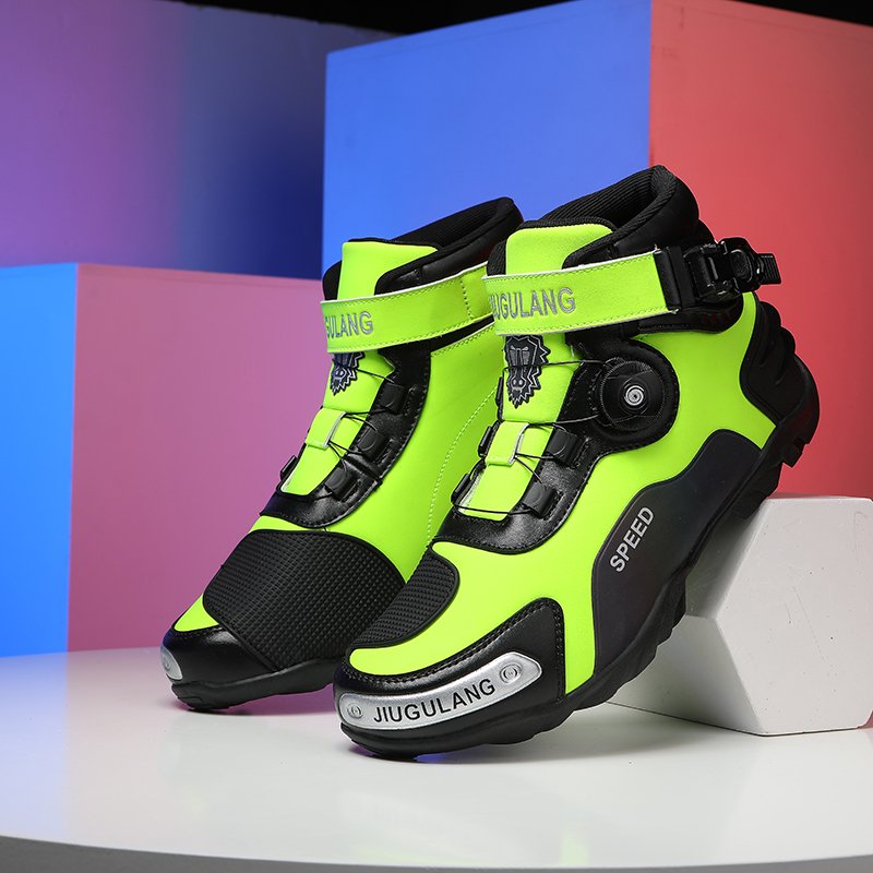 Custom Leather Motorcycle Youth Brake Shoes Winter Waterproof Flat Heel Rubber Blocks for Road Bicycle Moto Bike Boots
