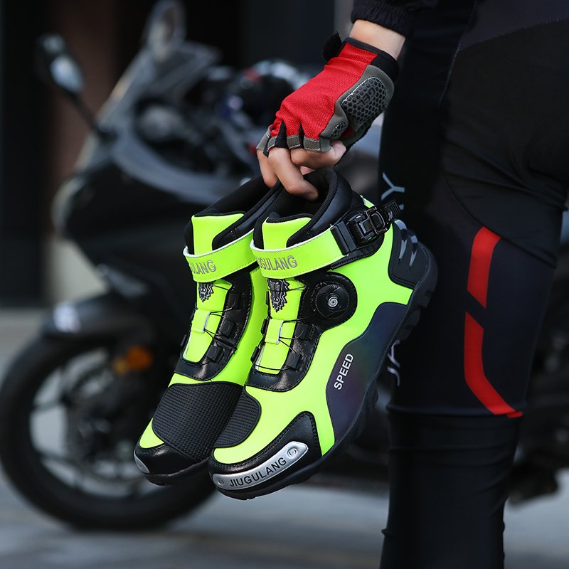 Custom Leather Motorcycle Youth Brake Shoes Winter Waterproof Flat Heel Rubber Blocks for Road Bicycle Moto Bike Boots