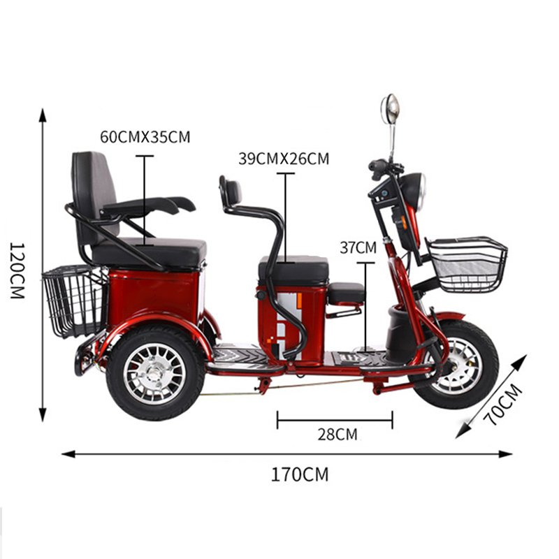 600W/800W/1000W Three Seat Tricycle Three Wheel Electric Tricycle Disabled Tricycle