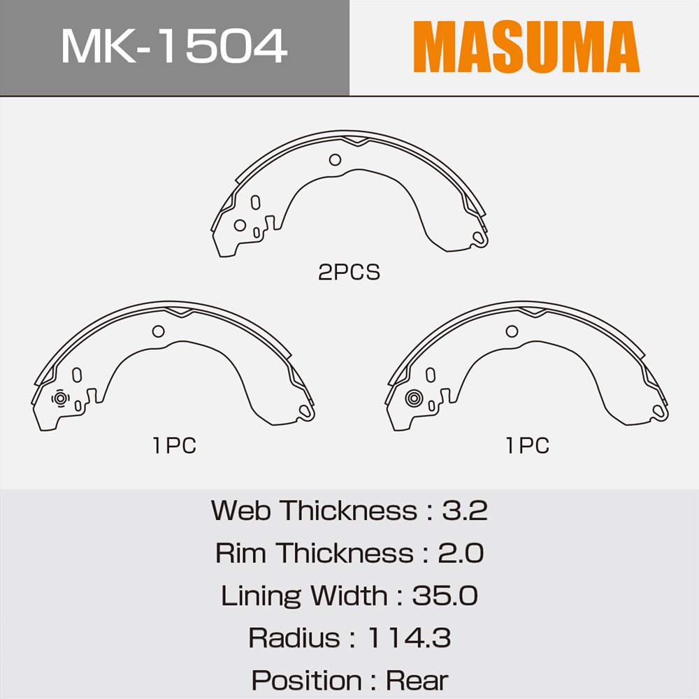 Mk-1504 MASUMA Automatic Auto Brake Systems Brake Shoes for Ay360-ns116 Ay360-ns110 Ay360-ns096 Ay360-ns103 Ay360-ns106