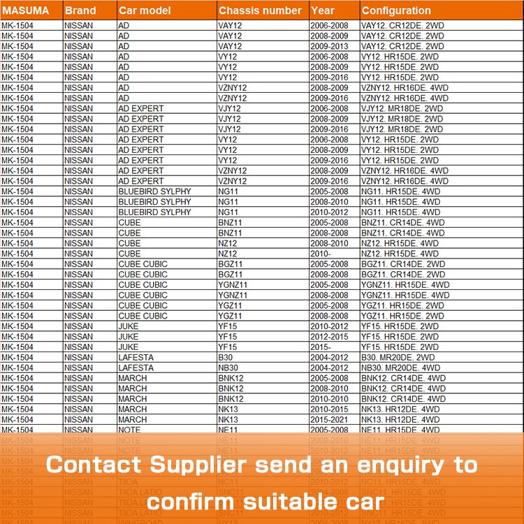 Mk-1504 MASUMA Automatic Auto Brake Systems Brake Shoes for Ay360-ns116 Ay360-ns110 Ay360-ns096 Ay360-ns103 Ay360-ns106