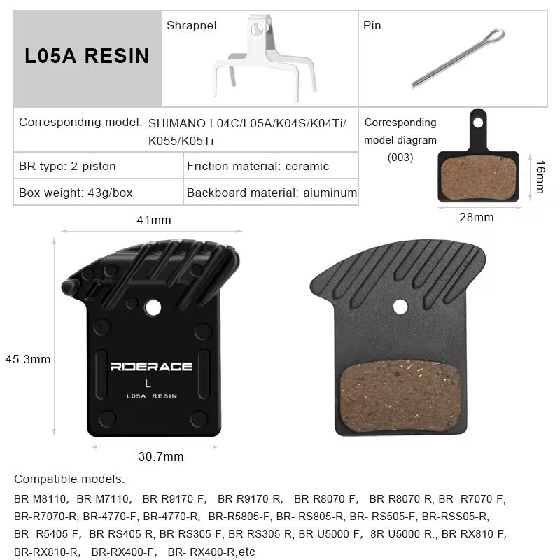 RIDERACE Bicycle Brake Pads L05A Road Bike Oil Brake Calipers Cooling for Shimano L03A Ultegra R9170 R8070 R7070 RS805 XTR M9100