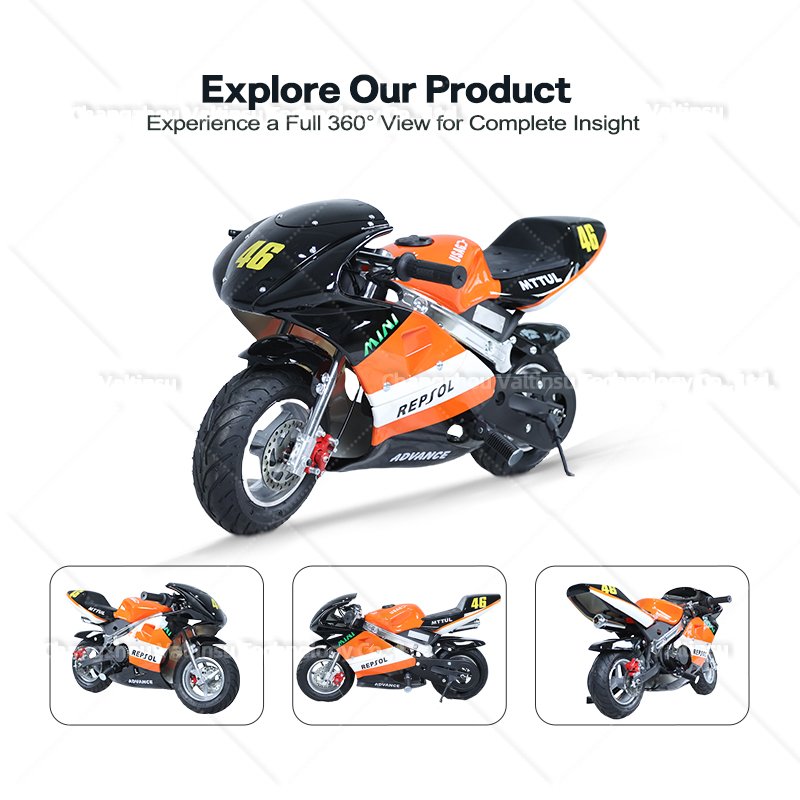 Brightly Colored 49CC Pocket Mini Motorcycle With Front and Rear Disc Brakes