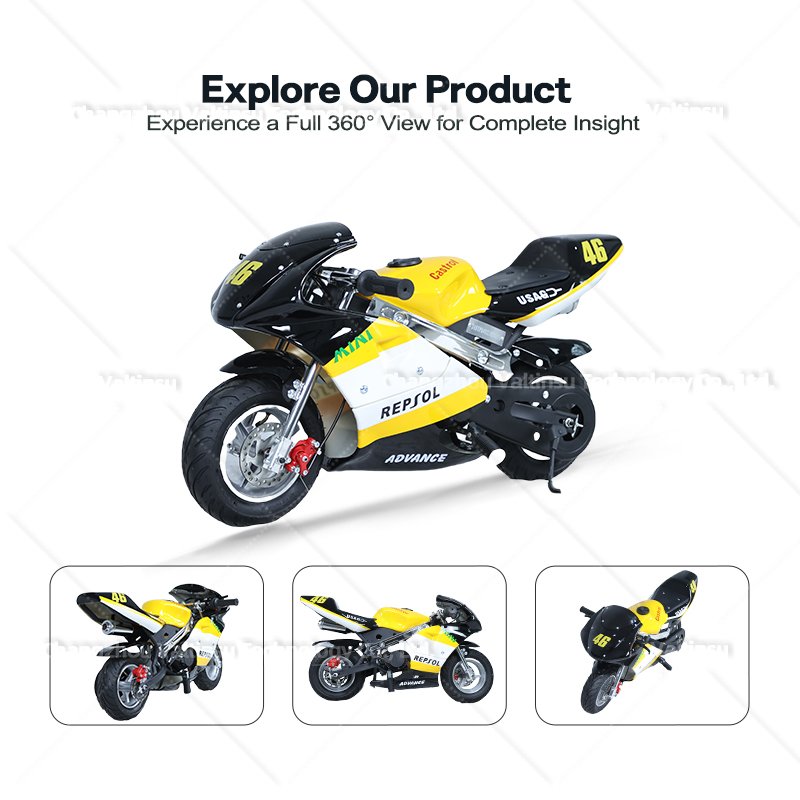 Brightly Colored 49CC Pocket Mini Motorcycle With Front and Rear Disc Brakes