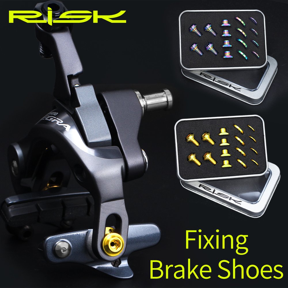 1 Set (16pcs) Road Bike Caliper Brake Shoes Titanium Alloy Fixed Bolts Kit C Brake Caliper Shoes Screw for shimano UT DA