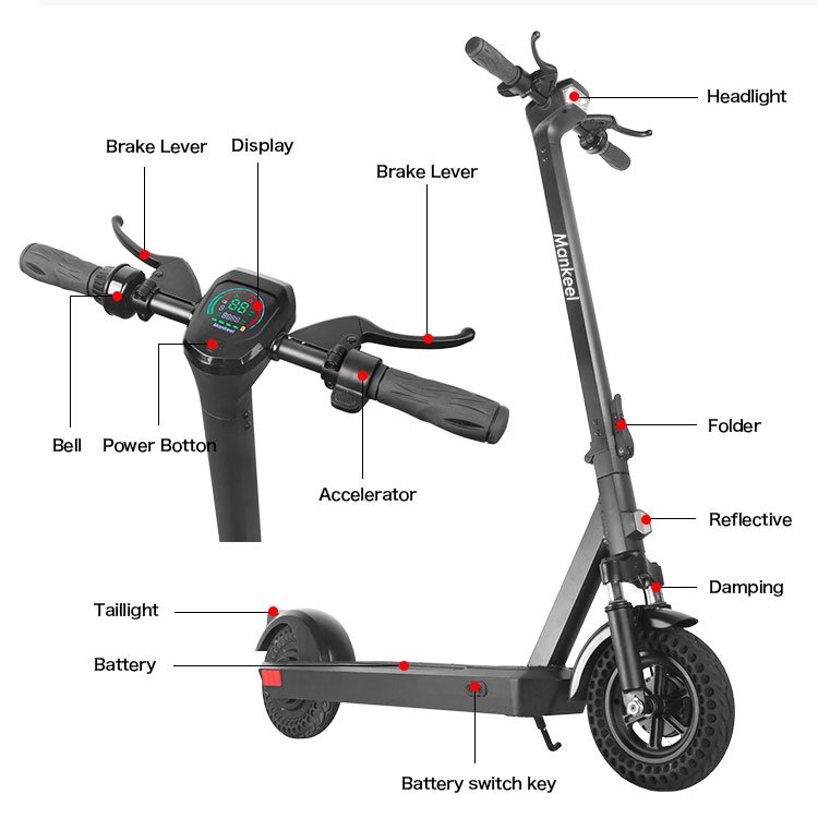 Mankeel Pioneer Private Folding Mobility Scooters 10 Inch Tire Two Wheel Kick Dual Motor Scooter Electric for Adults