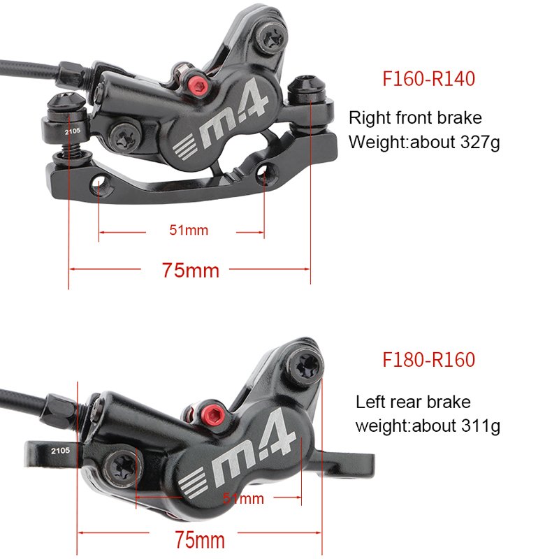 MEROCA MTB 4 Piston Brake Pads Set Hydraulic Oil Disc Brakes for Bike 160mm Front Right & Rear Left 800/1400mm Compatibility