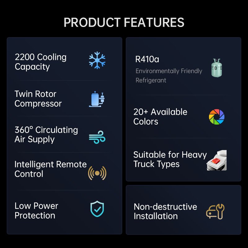 2200W Cooling Capacity Energy Efficient Air Conditioning Systems Truck Roof AC 24V Auto Parking Air Conditioner for Caravan
