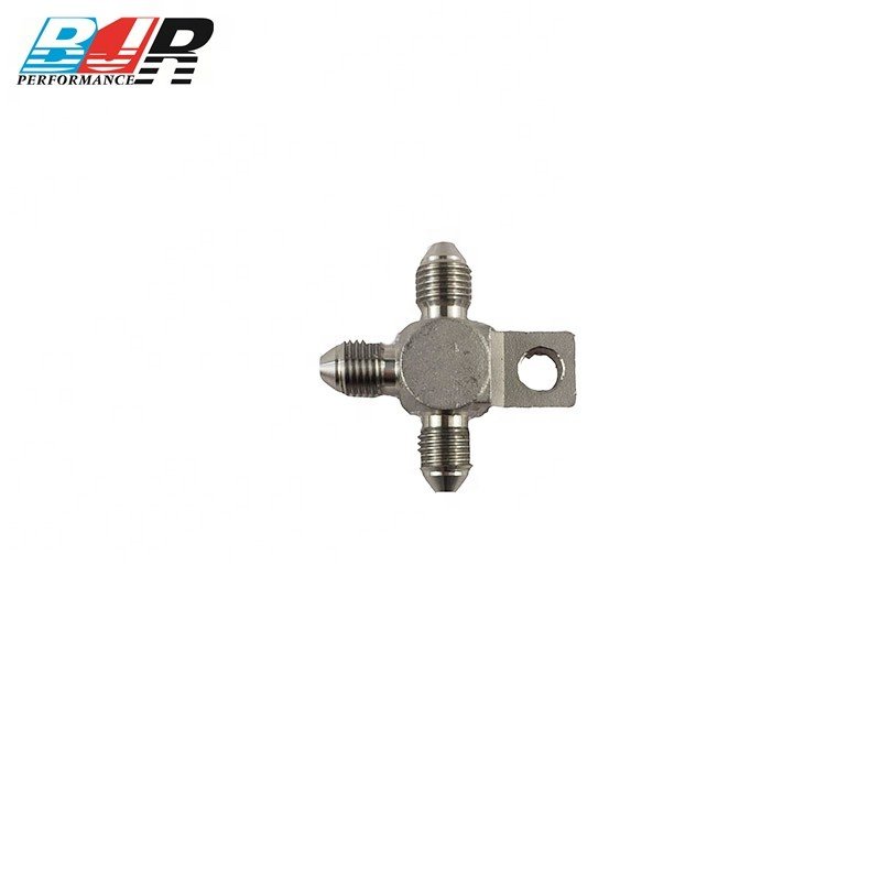 Stainless Steel AN3 Male Flare Brake Hose Fitting Splits Thread Tee Block With Mount Tab