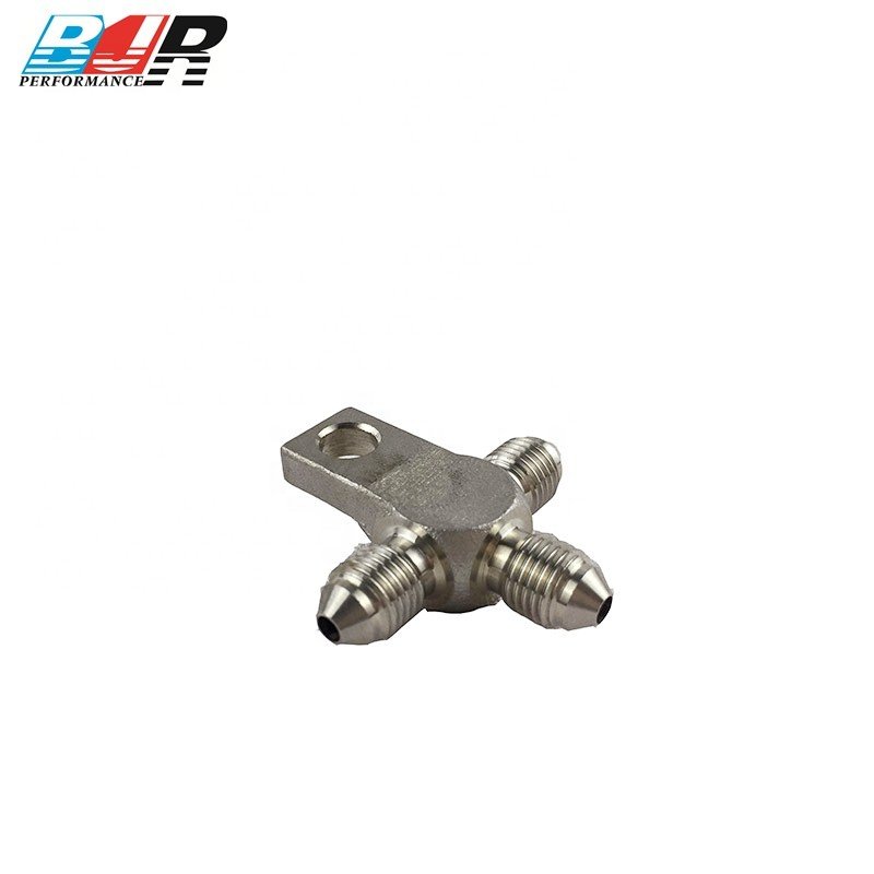 Stainless Steel AN3 Male Flare Brake Hose Fitting Splits Thread Tee Block With Mount Tab