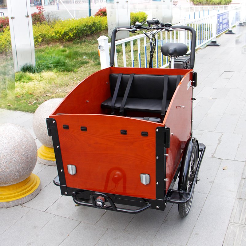 2022 Pedal Electric Bicycle Open Cargo Bike Adult Motor Tricycle With Front Wooden Box Shopping Cart for Sale