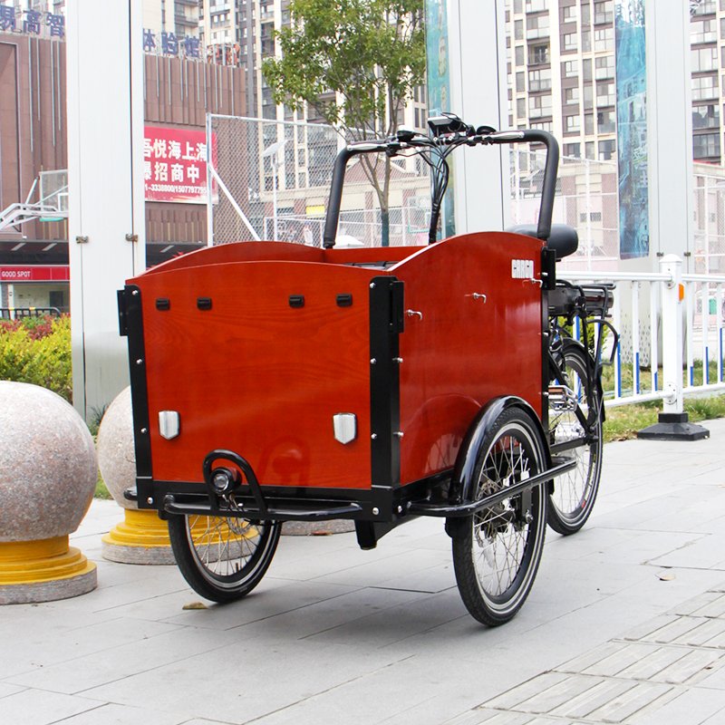 2022 Pedal Electric Bicycle Open Cargo Bike Adult Motor Tricycle With Front Wooden Box Shopping Cart for Sale
