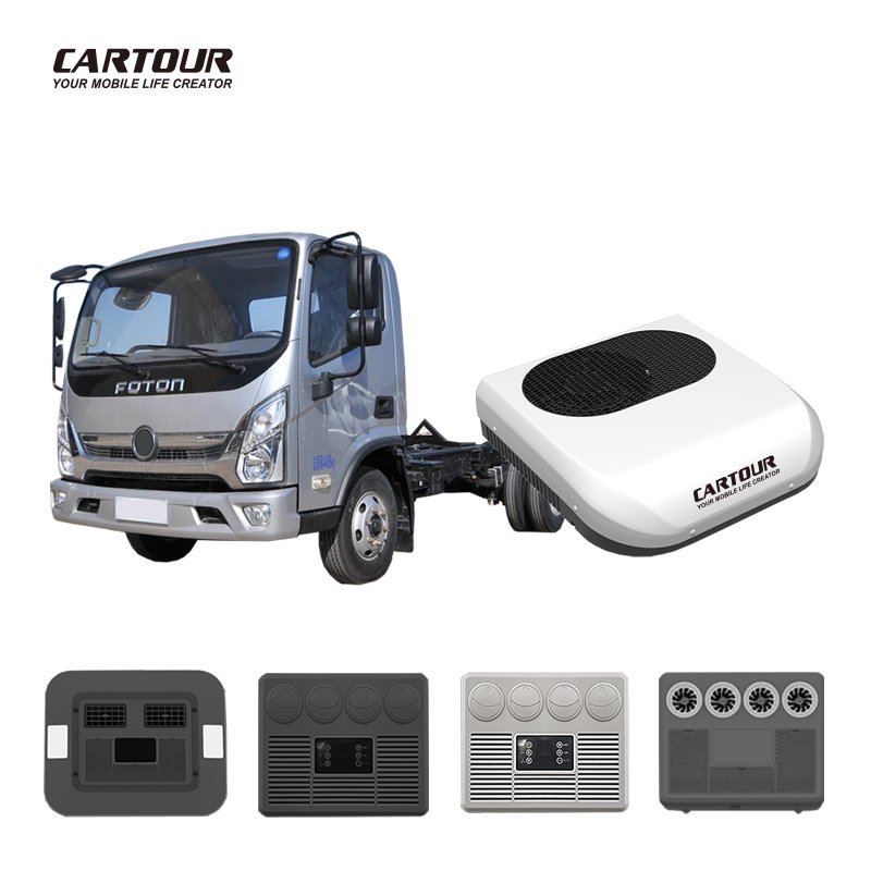 24V DC Auto Parking Air Conditioner for RV Camper Van Dual Inverter Rotary Compressor 12V Ceiling Mounted for Light Trucks