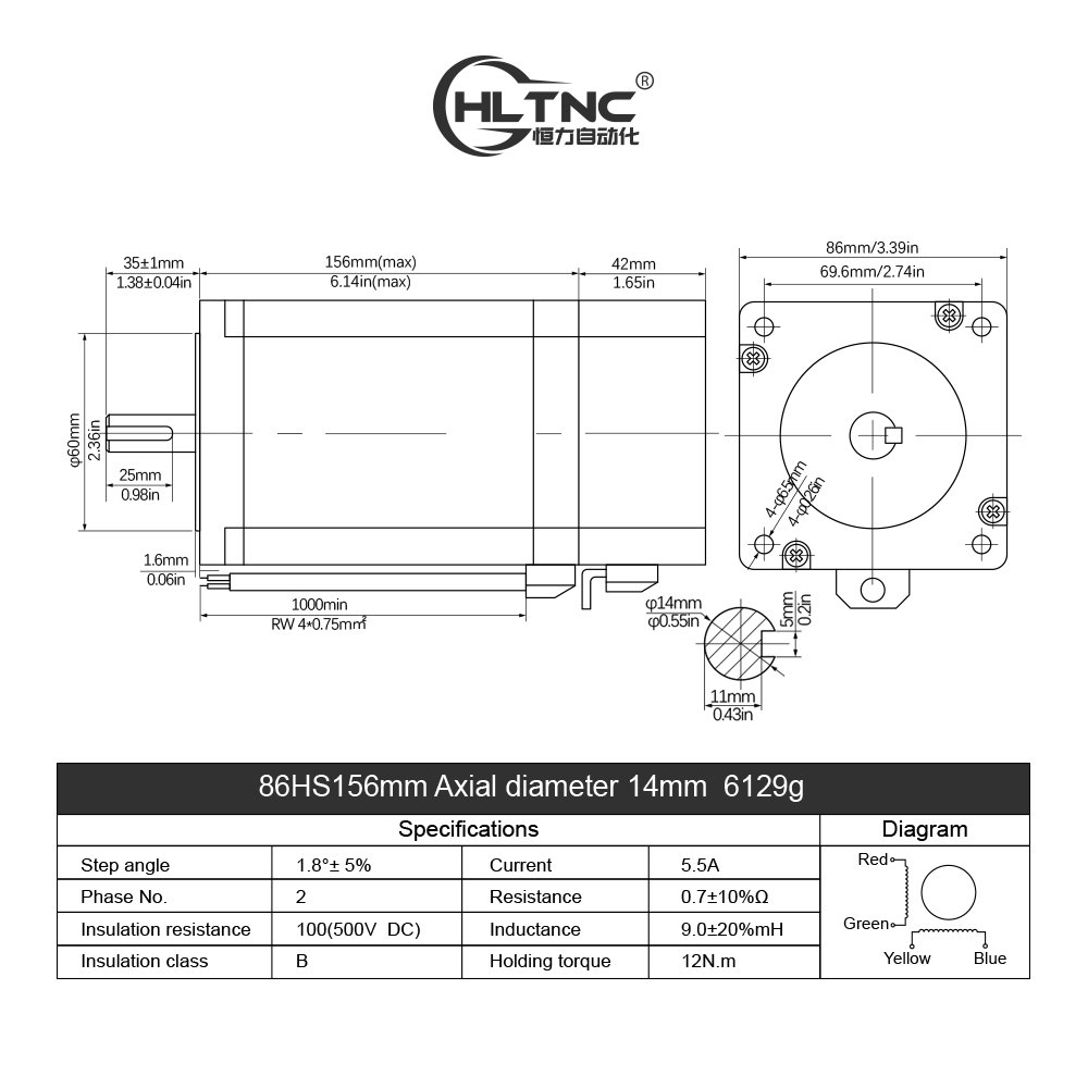 86HS156 Direct Manufacturer Step Motor 1.8 Degree 2 Phase 12 N.M 6.2A Nema34 for Engraving/ Labelling /laser Auto Machine CNC