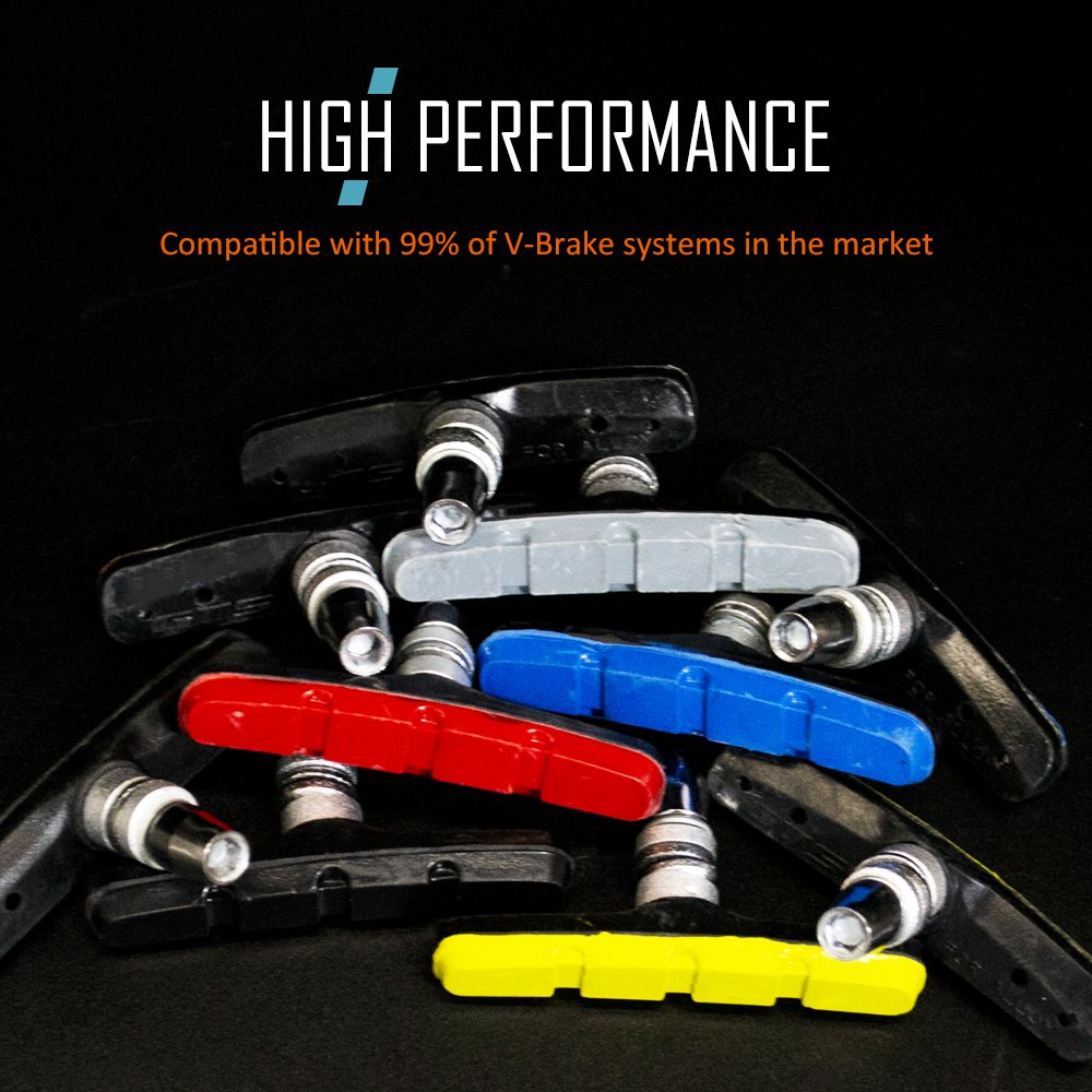 Bike V Brake Holder Pads Shoes Blocks Black Rubber Durable Pad