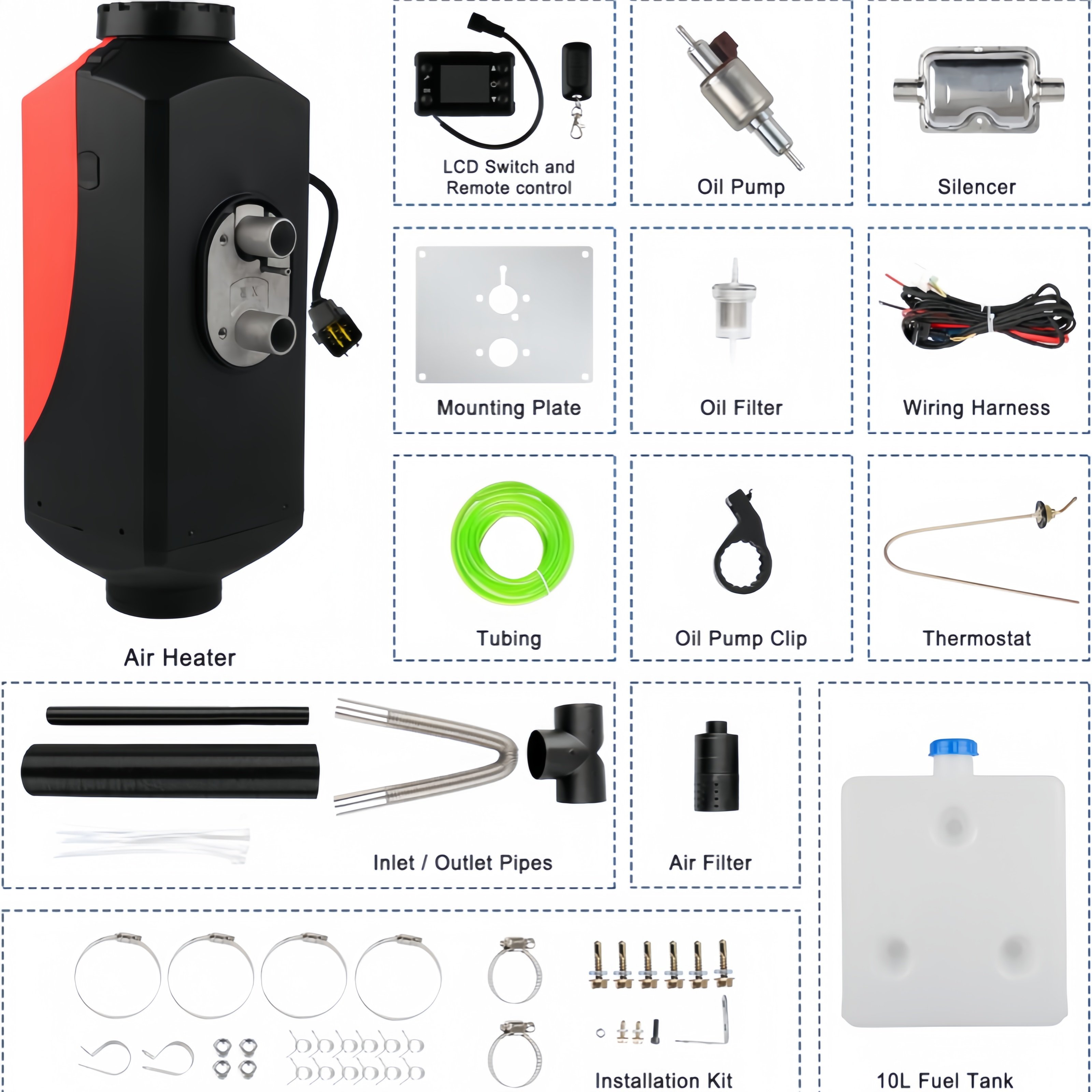 VW Series 5000 BTU Air Diesel Heater 24V Glow Plug Parking Heater for Cars Durable Case Protection