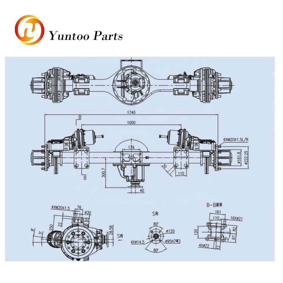 6~8m Bus Rear Axle with Disc Brake Load 6.0T