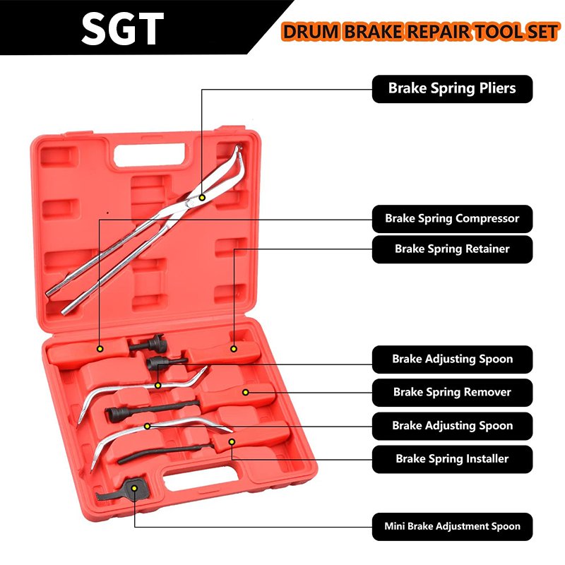 Car Auto Tools 8PCS Drum Brakes Adjusting Service Repair Tool Spring Compressor