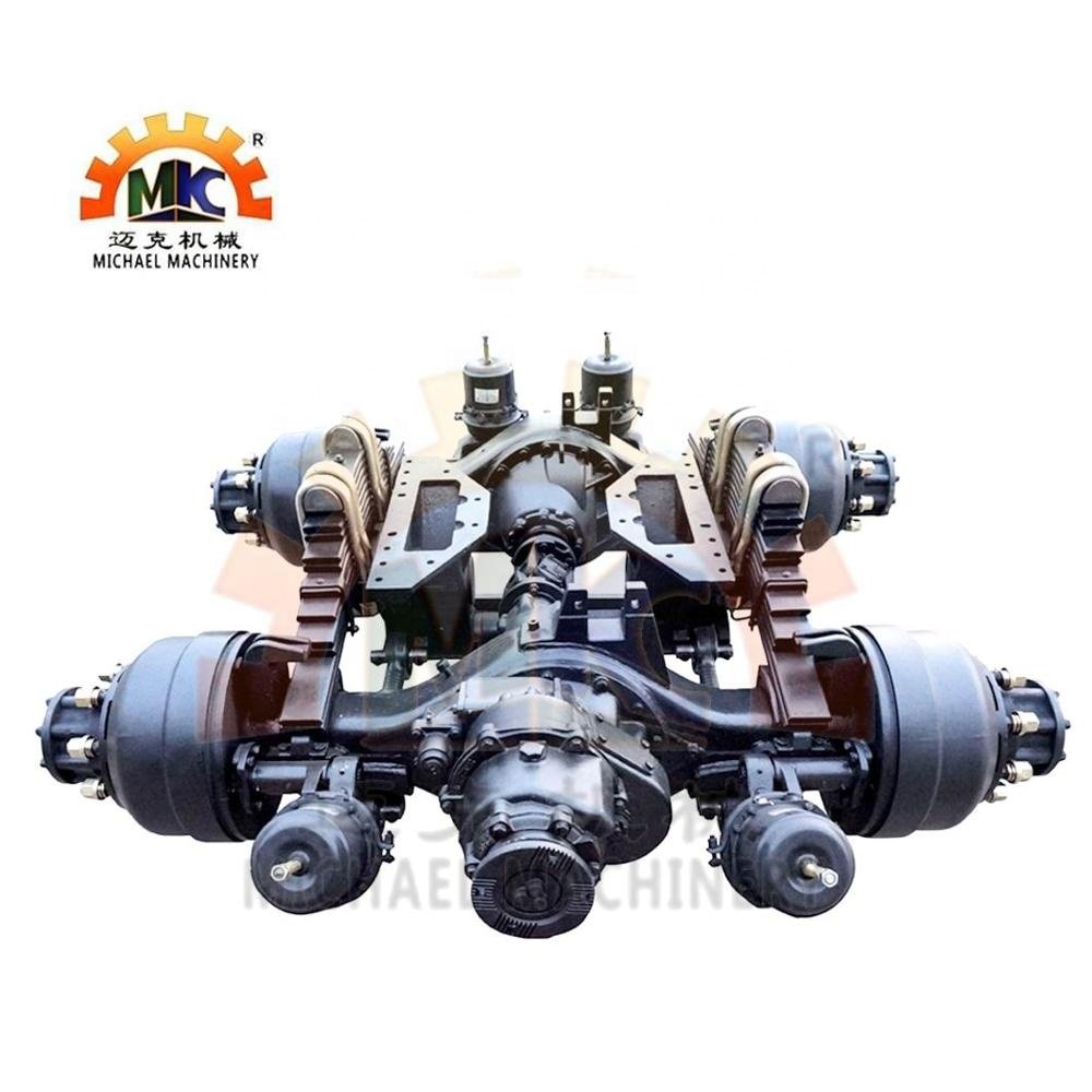 Dual Tyre Air Drum Brakes Double Tandem Bogie Suspension Rear Wheel Drive Axle for 6x6 6x4 Heavy Duty Semi Trailer Tractor Truck