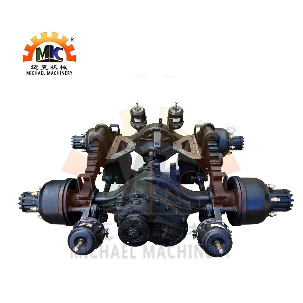 Dual Tyre Air Drum Brakes Double Tandem Bogie Suspension Rear Wheel Drive Axle for 6x6 6x4 Heavy Duty Semi Trailer Tractor Truck