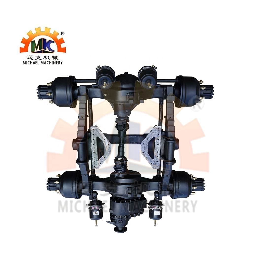 Dual Tyre Air Drum Brakes Double Tandem Bogie Suspension Rear Wheel Drive Axle for 6x6 6x4 Heavy Duty Semi Trailer Tractor Truck