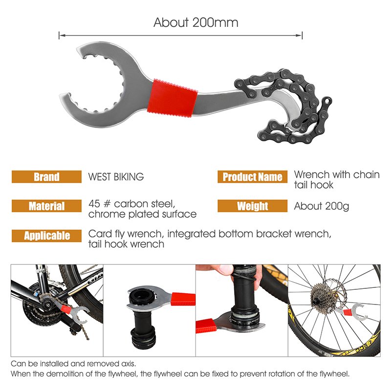 WEST BIKING Bicycle Extractor Freewheel Remover Tool Kit Spoke Wench Bike Chain Brake Bottom Bracket Removal 6 Wrench Tool Set