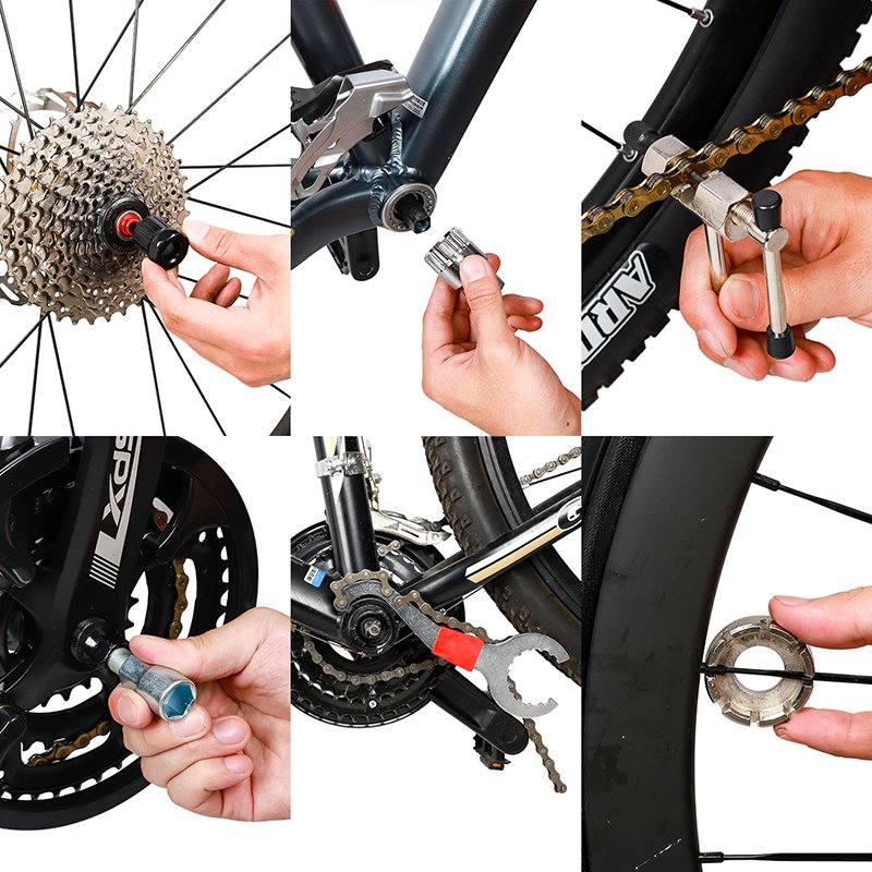 WEST BIKING Bicycle Extractor Freewheel Remover Tool Kit Spoke Wench Bike Chain Brake Bottom Bracket Removal 6 Wrench Tool Set