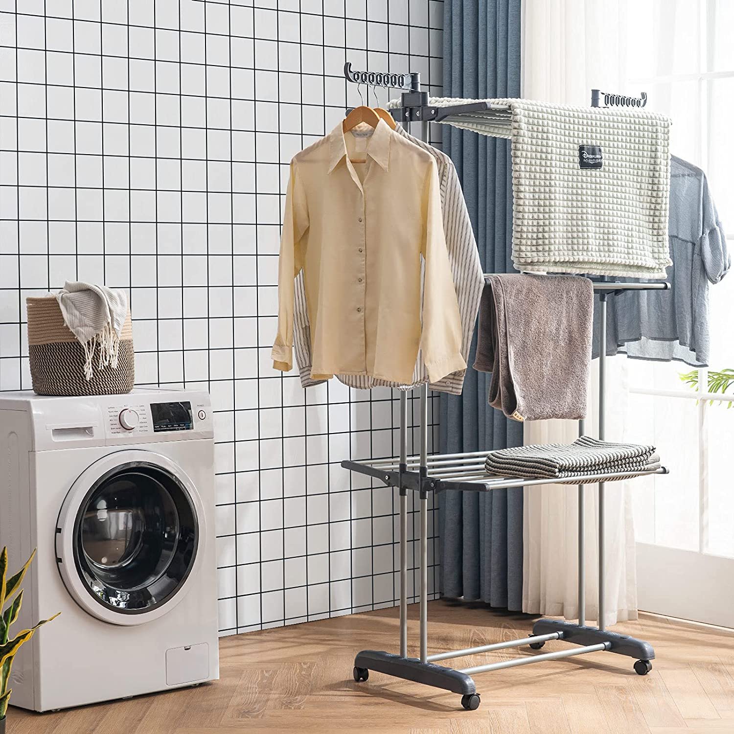 3 Layers Stainless Steel Portable Fordable Stand Clothes Drying Airer Home Storage Organization Clothes Dryer Rack Accessories