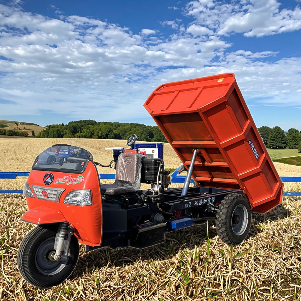 Heavy-Duty Dual Beam Dual Frame One-Key Start Power-Assisted Brake Hydraulic Steering Thickened Cylinder Fuel Dump Tricycle