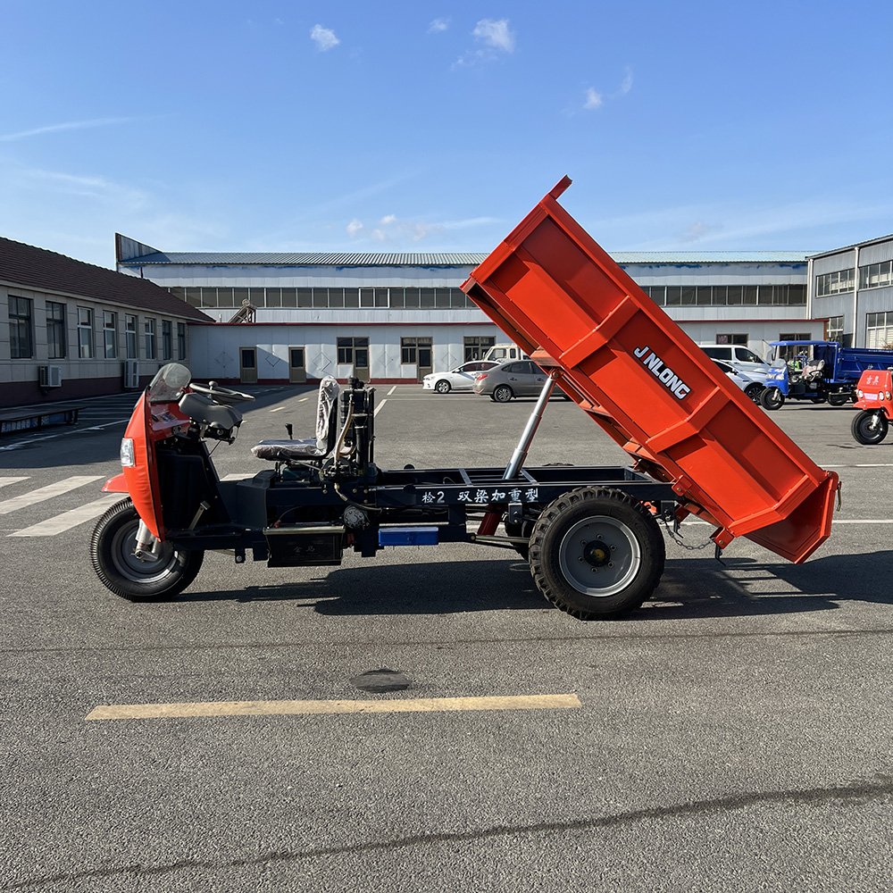 Heavy-Duty Dual Beam Dual Frame One-Key Start Power-Assisted Brake Hydraulic Steering Thickened Cylinder Fuel Dump Tricycle