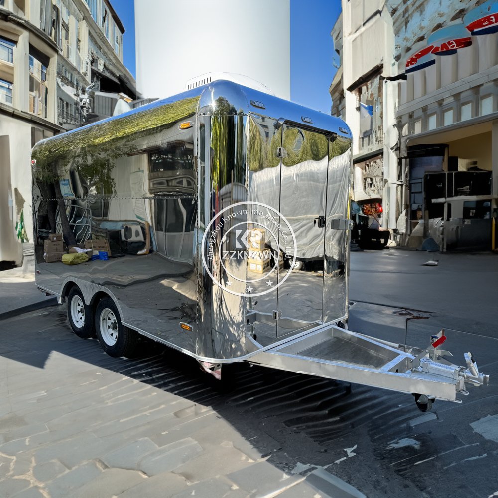 Street Fast Airstream Mobile Food Truck BBQ Hot Dog Ice Cream with Full Kitchen Restaurant Stainless Steel Vending Snack Cart