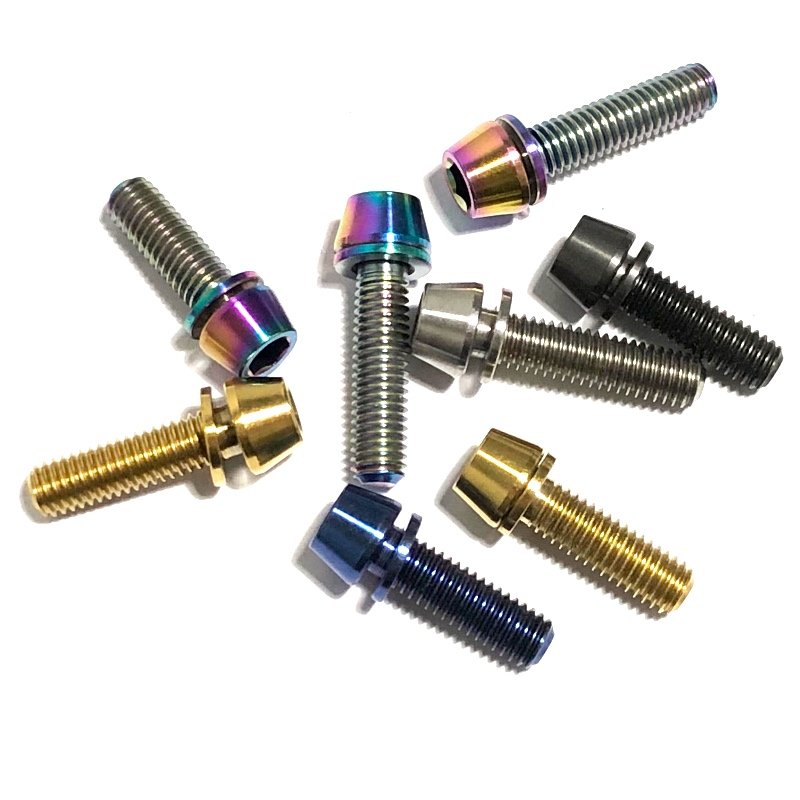 High Quality Titanium Stem Bolts M6*18 M6x18 M6*20mm Allen Hex Set Ti Screws With Washer Spacer for Bicycle Brake Caliper Stock