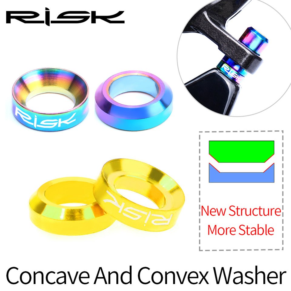 RISK 4pcs/set Titanium M6 BMX Bike Disc Brake Caliper Group Concave Convex Washer Spacer XT Mounting Bolts Bicycle Parts