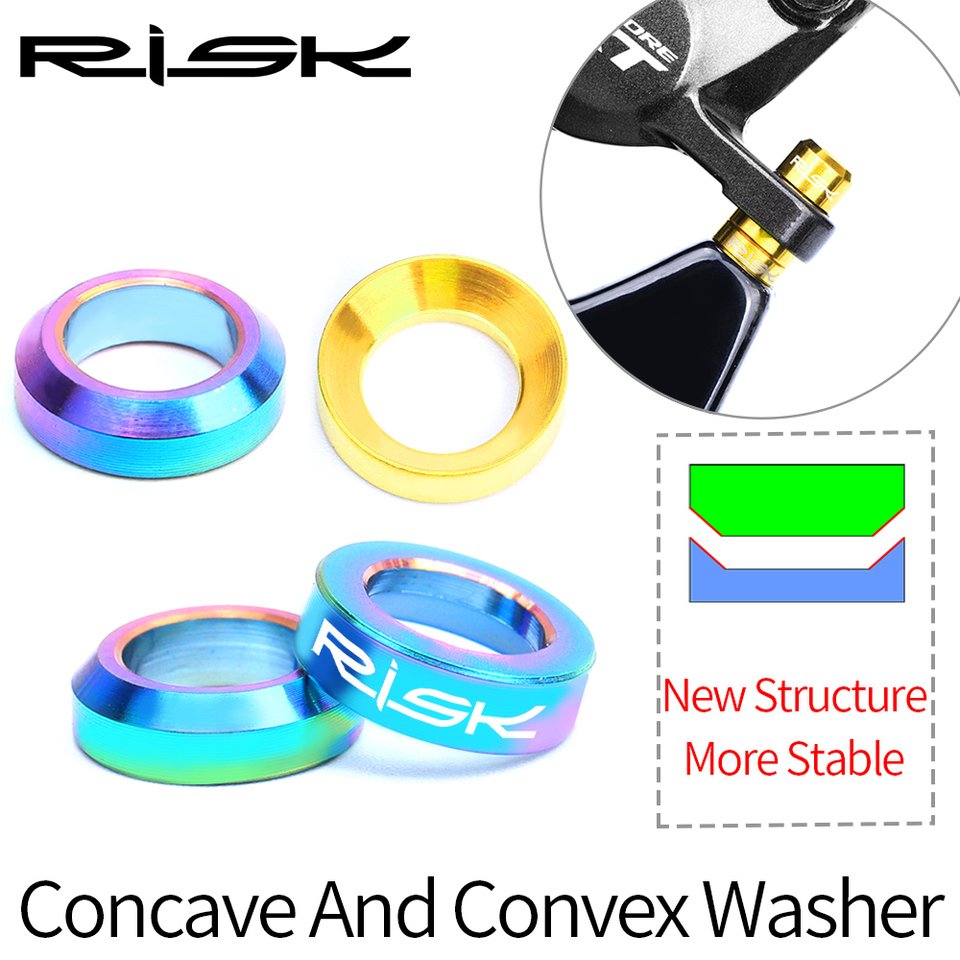 RISK 4pcs/set Titanium M6 BMX Bike Disc Brake Caliper Group Concave Convex Washer Spacer XT Mounting Bolts Bicycle Parts