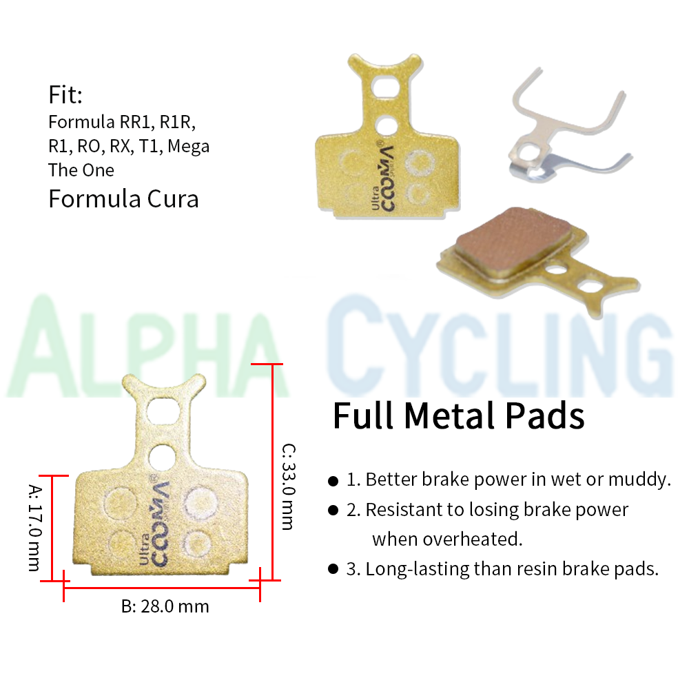 Metal Bicycle Disc Brake Pads for Formula CURA, RR1, R1R, R1, RO, RX, T1, Mega Caliper