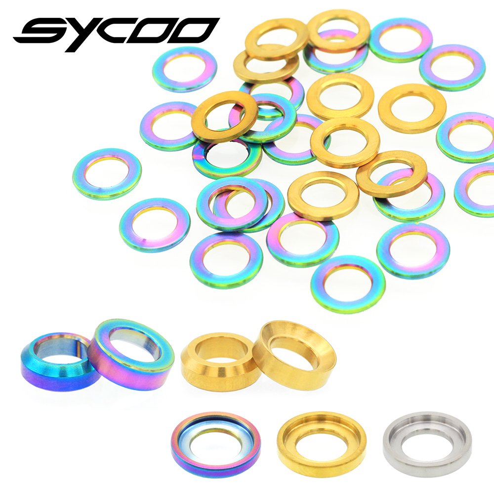 Sycoo Titanium Alloy M5 Flat Spacer M6 Concave and Convex Washer Series for Mountain Bike BMX Bicycle Disc Brake Caliper Group