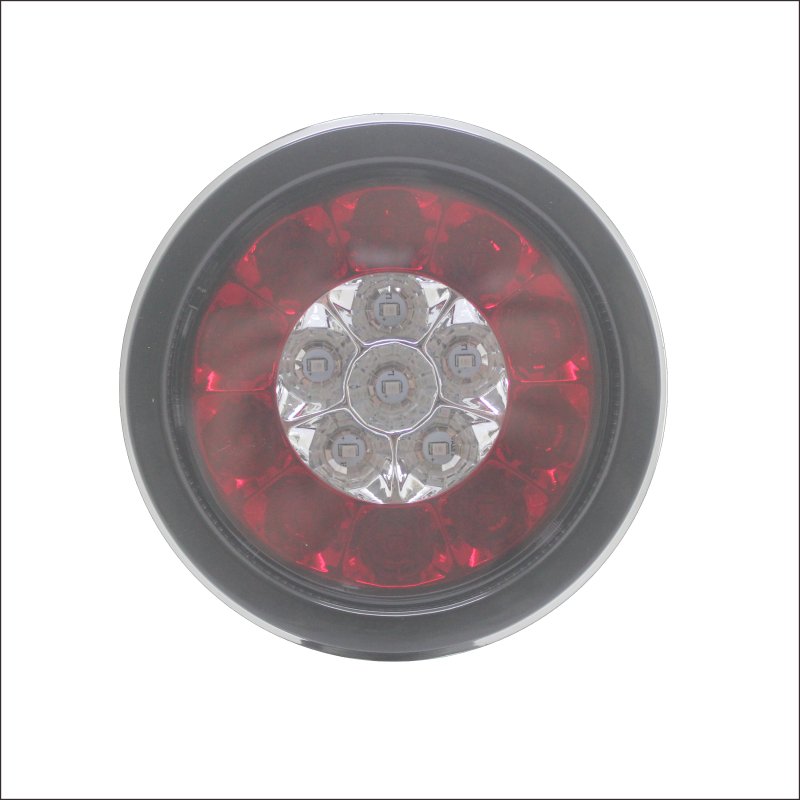 16-LED Red 4" Round Stop Turn Brake Yellow Tail Light with Stainless Steel Rings for Trucks Trailers RV Jeep Etc