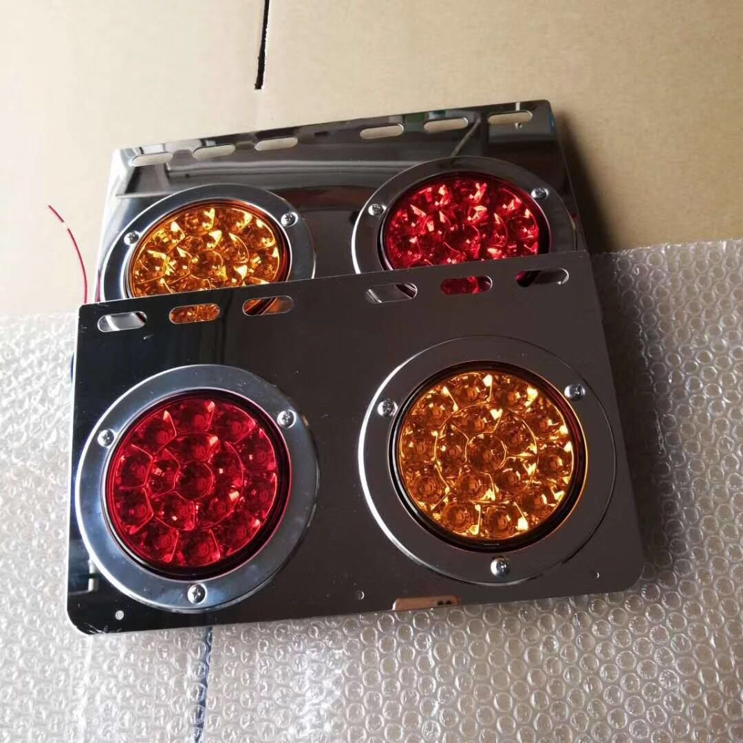 16-LED Red 4" Round Stop Turn Brake Yellow Tail Light with Stainless Steel Rings for Trucks Trailers RV Jeep Etc