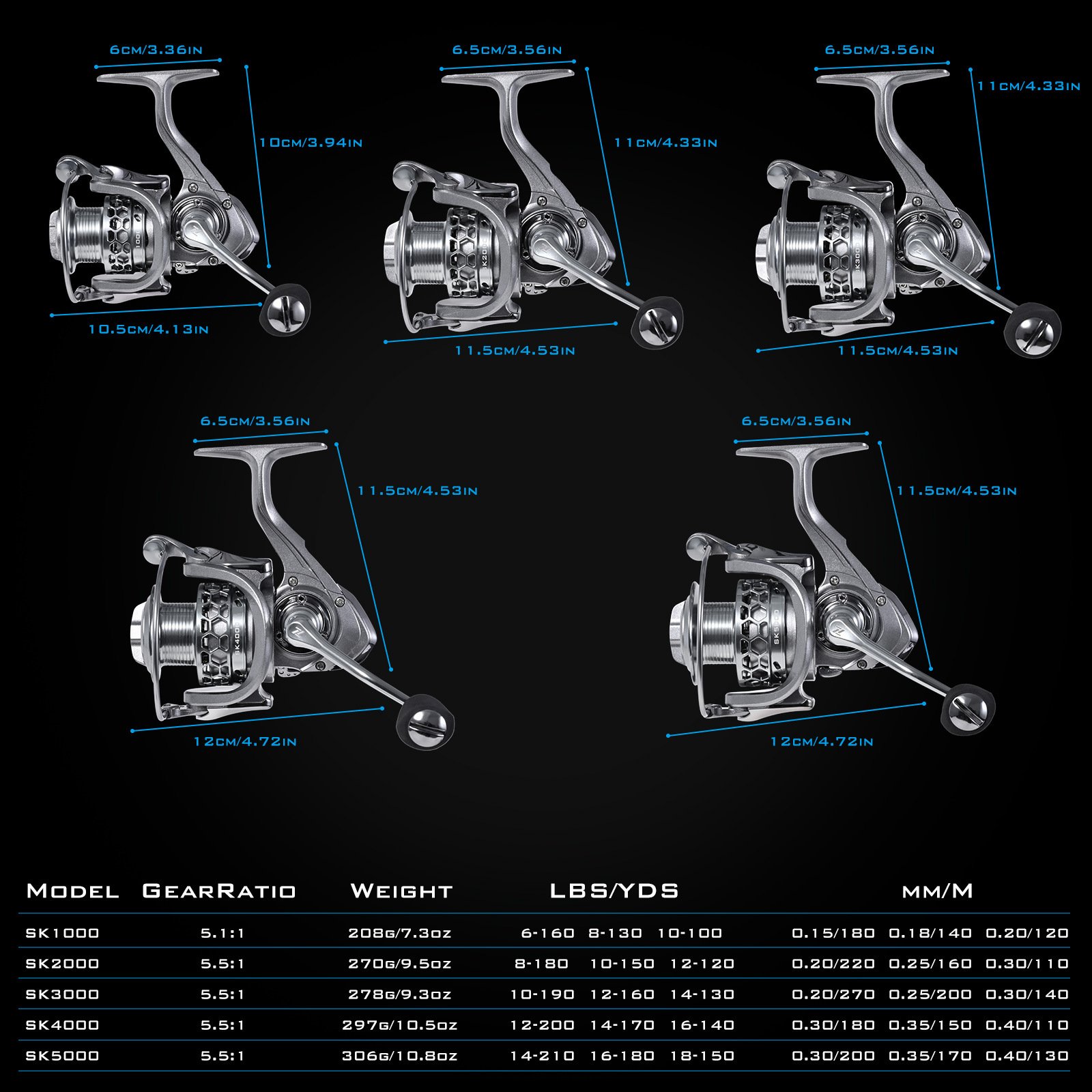 1000-6000 Hot Sale New Type Front Drag Spinning Fishing Reel 5.5:1 Gear Ratio 10+1 Bearing Fishing Reel for Freshwater Saltwater