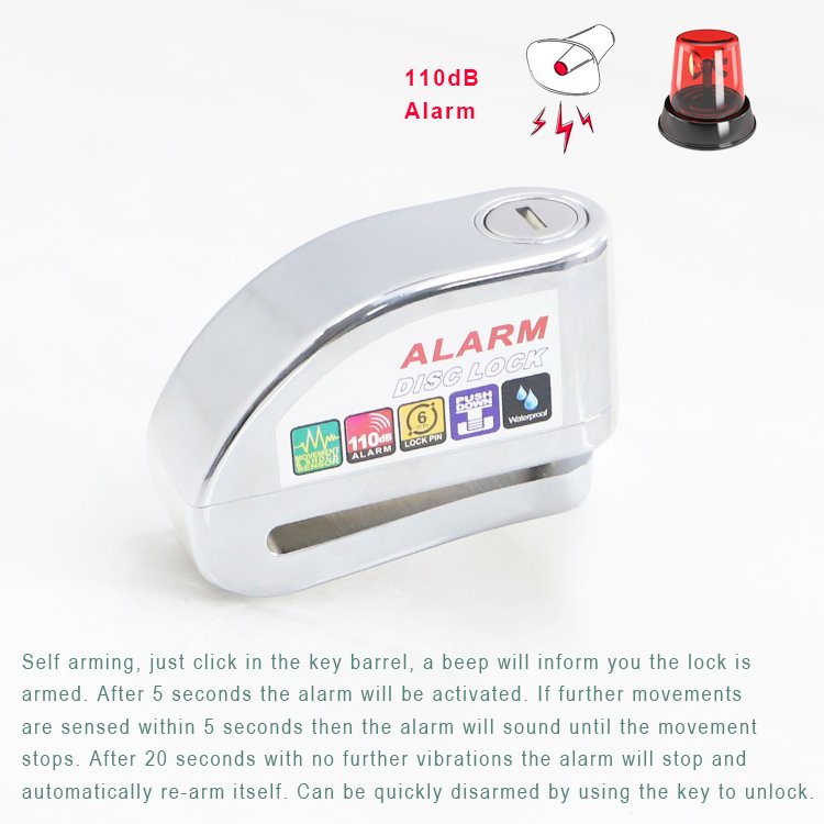 Motorcycle Zinc Alloy Alarm Disc Brake Lock Anti-Theft Security Wheel Disc Lock Waterproof Alarm Disc Lock