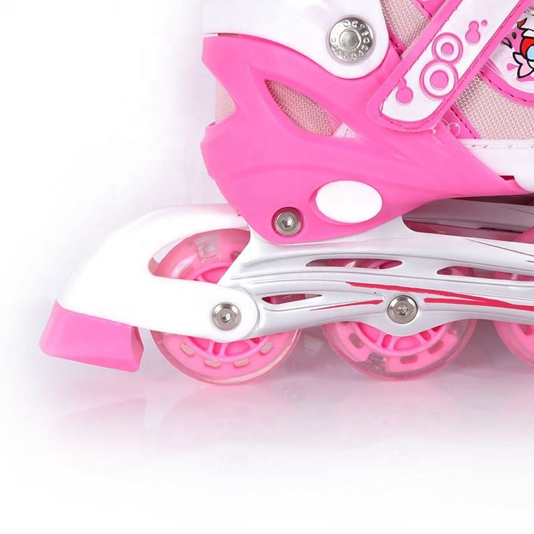 OEM Customized Toe Stopper Brake Pink Flashing Roller Children Inline Skate Shoe 4 Four Wheel Shoes