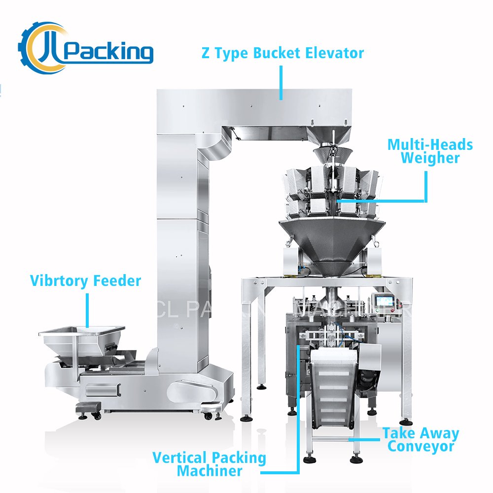 Mixed Dried Nuts Walnuts Sugar Rice Back Sealing Vertical Pillow Bag Filling and Packaging Machine with Multi Heads Weigher
