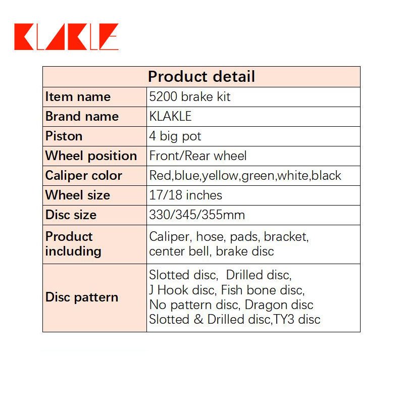 KLAKLE Racing 100% Tested Auto Brake System 4 Pot Brake Calipers for Subaru Impreza Wrx Gt 2000 GC8 Audi Brake Calipers 5200
