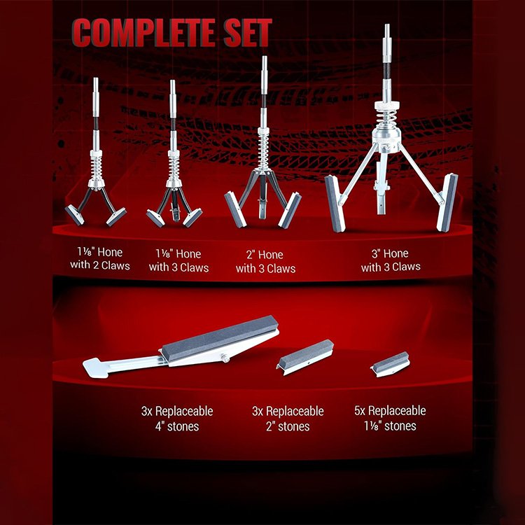 Cylinder Hone Tool Set for Sizes 3/4" to 7" Cylinders 1-1/8" 3" and 4" Diameters
