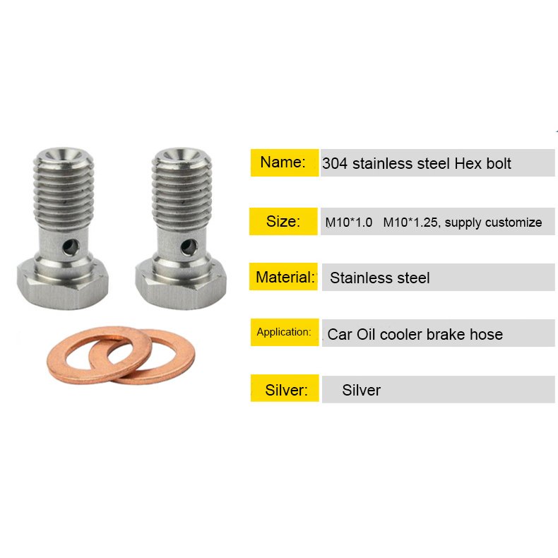 CNC Stainless Steel Hollow Nut Bolt for Car One Hole Ss304 Screw Nut M10x1.0 Hex Stud Threaded Brake Hose Fitting Bolt