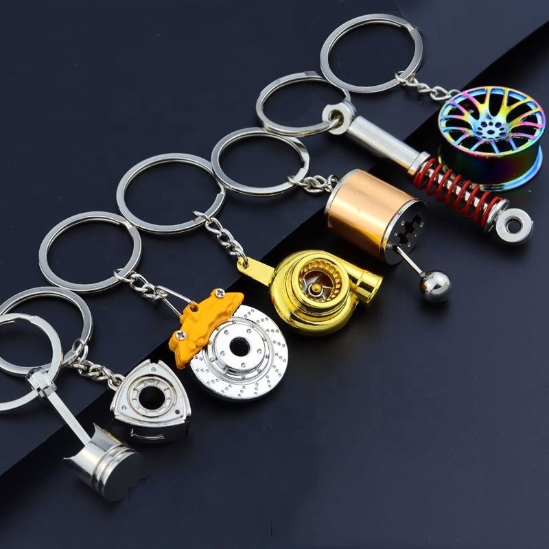 Spring Shock Auto Parts Metal Spinning Strut Turbo Keychain Wheel Tire Rim Brake Rotor Wrench Six Speed Manual Gearbox Keychain