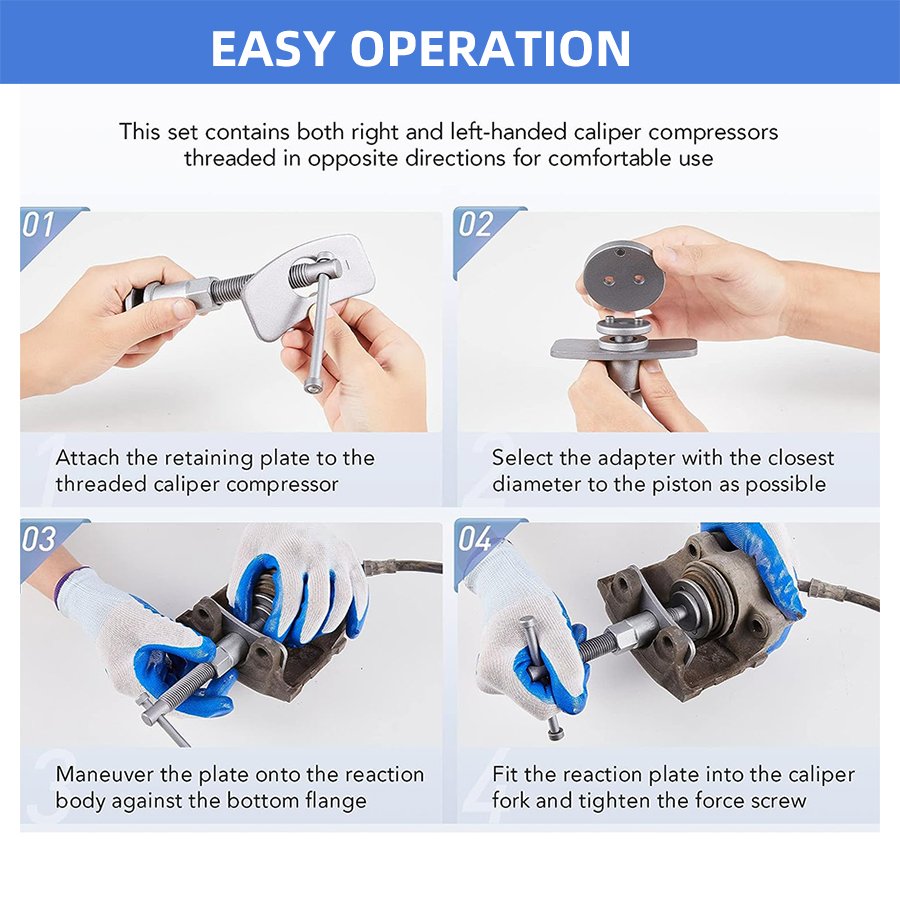 22pcs Heavy Duty Disc Brake Piston Caliper Compressor Rewind Tool Set Disc Brake Caliper Repair Kit Compressor Wind Back Tool