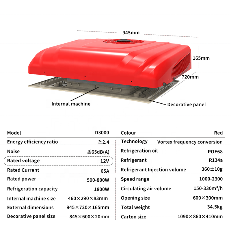 12V Truck Roof Mounted AC Parking Cooler 24V Electric Air Conditioner for Truck & Camper Auto Parking Roof Unit