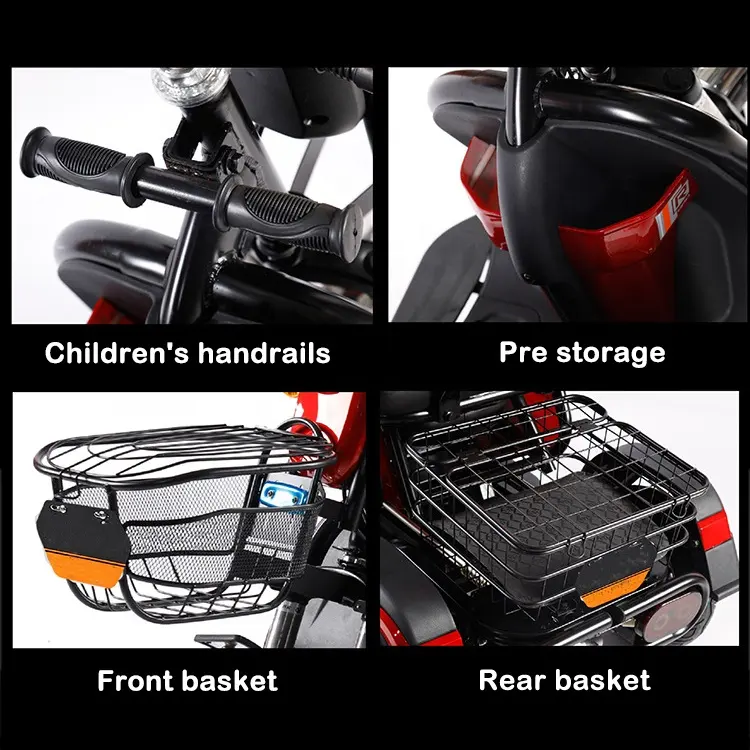 800W Electric 2-Person Tricycle Adjustable Small Household Pedicab with Comfortable Three-Seats