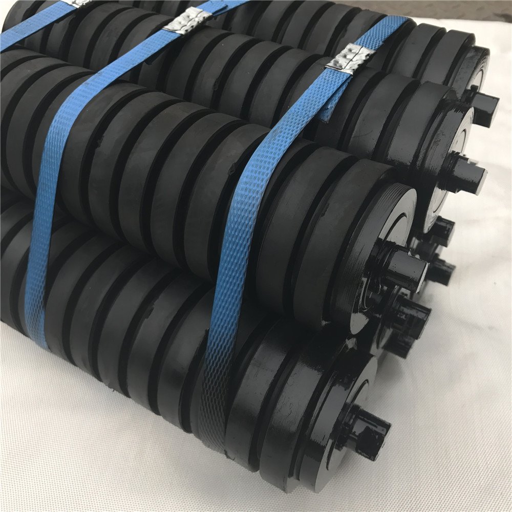 Best Quality Customized Size Heavy Duty Idler Black Rubber Coated Buffer Conveyor Impact Rollers